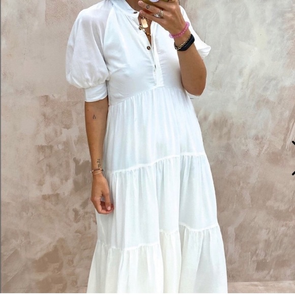 Never Fully Dressed / white tiered Panel Maxi midi Dress US 4 - Picture 2 of 7